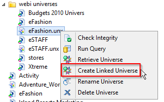 Select a published universe in IDT and then select Create Linked Universe